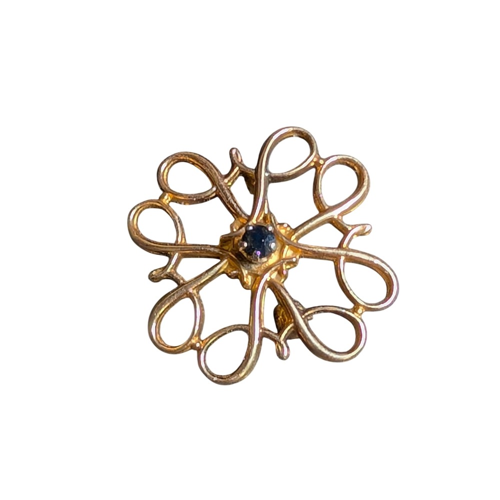 Avon Service Award Pin Solid 10k Yellow Gold Blue Sapphire Vintage Filigree